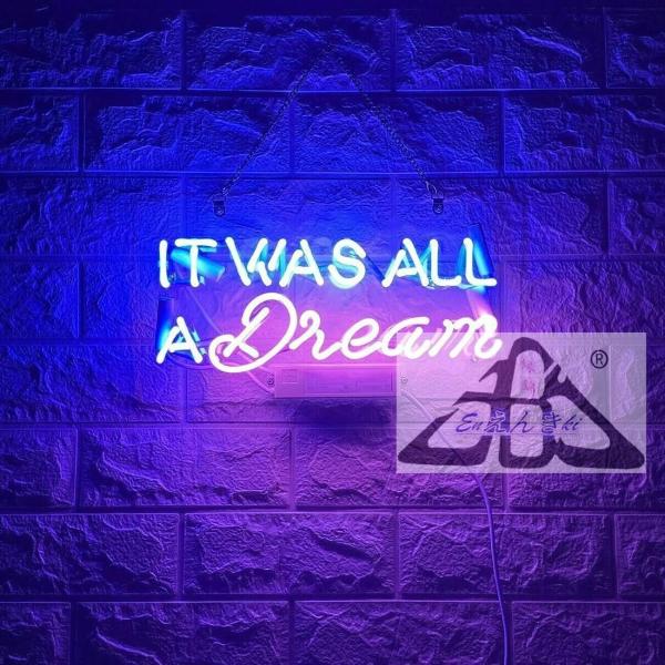 ネオンサイン　IT WAS ALL A Dream 青紫 英字　 壁掛け   led 看板 アメリカン雑貨 おしゃれ インテリア 店舗用 電飾  イルミネーション オーダーメイド可能