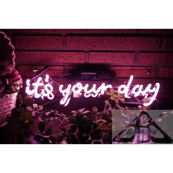 ネオンサイン it's your day ピンク 誕生日  壁掛け led 看板 アメリカン雑貨 おしゃれ インテリア 店舗用 電飾 イルミネーション オーダーメイド可能
