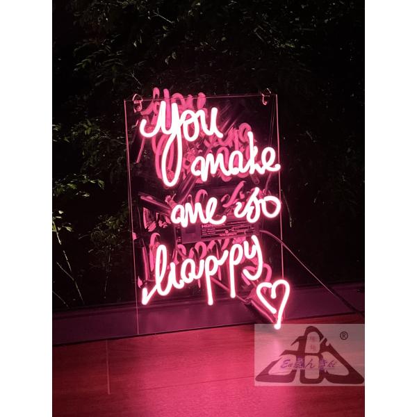 ネオンサイン You make me so happy ピンク ハート付 壁掛け led 看板 アメリカン雑貨 おしゃれ インテリア 店舗用  バー イルミネーション オーダーメイド可能