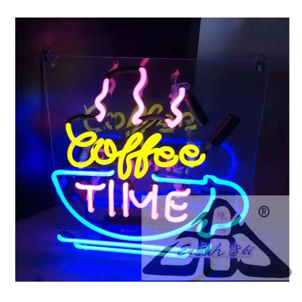 ネオンサイン coffee TIME ガラス製 コーヒーカップ型 カフェインテリア照明  壁掛け led 看板 アメリカン雑貨  店舗用 電飾 サインボード  オーダーメイド可能