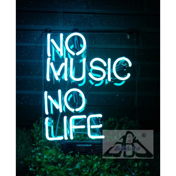 ネオンサイン NO MUSIC NO LIFE  ガラス製 英語ロゴ インテリア照明 青 壁掛け led 看板 アメリカン雑貨 おしゃれ 明るい イルミネーション オーダーメイド可能
