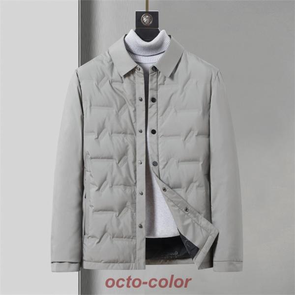 ダウンジャケット ボタン留め シャツジャケット型ショート丈90％ダウンジャケット メンズ 襟付き