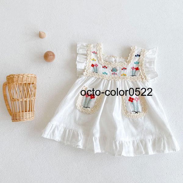 フラワーの刺繍がとっても可愛くお袖のフリルも女の子らしいワンピースですハーフバースデーなどのイベントにもオススメです。海外子供服・韓国子供服好きにもおすすめです。【素材】コットン【サイズ】サイズ / 身丈 / 身幅60 / 39 / 27c...