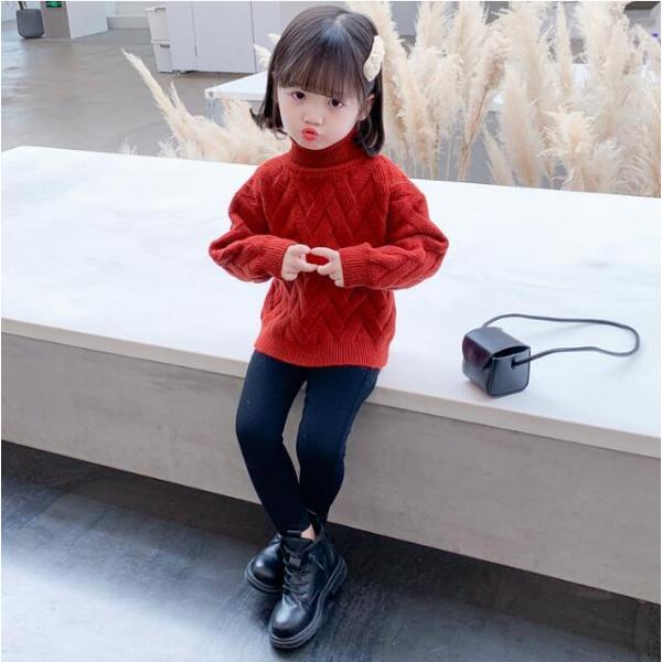 ニットトップス キッズ セーター トップス 女の子 カットソー 長袖  ハイネック タートルネック 子供服 カジュアル おしゃれ　女の子　防寒 秋 冬　無地　