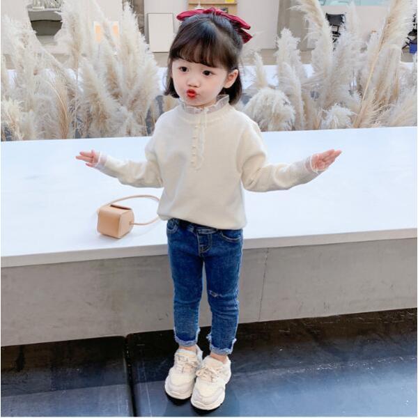 長袖トップス 韓国風　子ども服  女の子 無地 春 秋 冬 90　100 110 120 130 140 150　レース　おしゃれ　3色　人気　新作　春 秋 冬 キッズ用