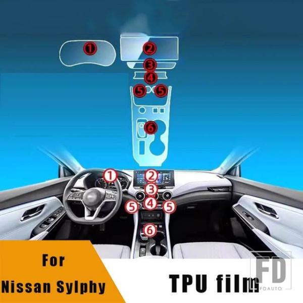 並行輸入品 日産 シルフィ E-POWER インテリアドアセンターコンソールメディアダッシュボードナビゲーション TPU アンチスクラッチプロテクターフィルム