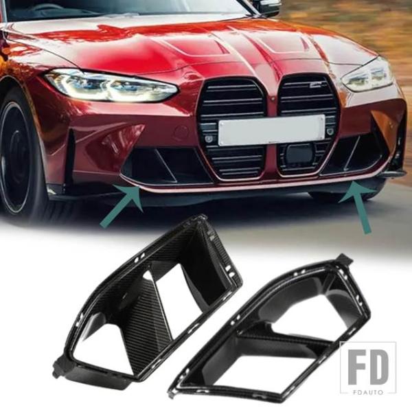 【並行輸入品】BMW M3 M4 G80 G82 G83 2021-2024カーボンフロントバンパーサイドエアベントトリムグロスブラックフォグライトランプフレー