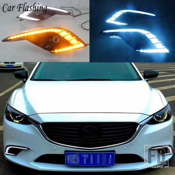 【並行輸入品】マツダ 6 アテンザ 2016-2018  デイタイムランニングライト LED DRL フォグランプ ドライビングライト イエローウィンカーランプ