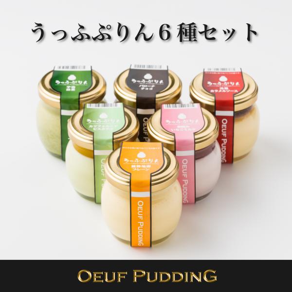 【うっふぷりん6種セット6個入　冷蔵】大人気の「元祖カラメルソース」「宇治抹茶」「バローナチョコ」「プレーン」に加え「春摘みいちごミルク」と「カリフォルニアピスタチオ」が加わった6種類のプリン。店舗では人気商品として売り切れ続出！6種類を1...