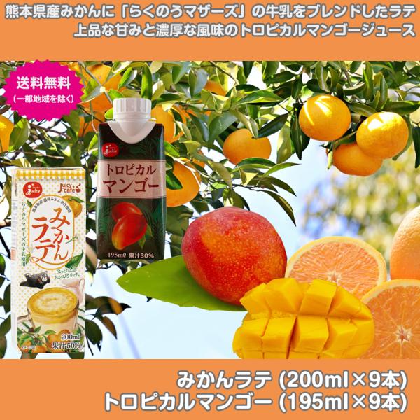 みかんラテ(200ml)、トロピカルマンゴー(195ml)(各9本) : (株)オーエフ