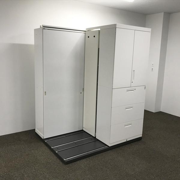 木目キャビネット コクヨ 鍵付 フラットスライド 上下分割 書庫 整理★S3332A 木目キャビネット コクヨ 鍵付 フラットスライド 上下分割 書庫 整理