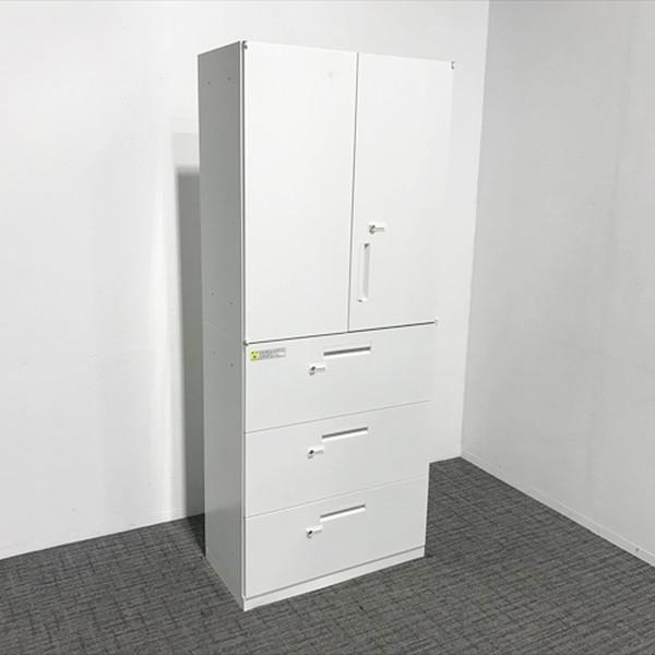 上下書庫セット 両開き/ラテラル プラス製 ニューグレー