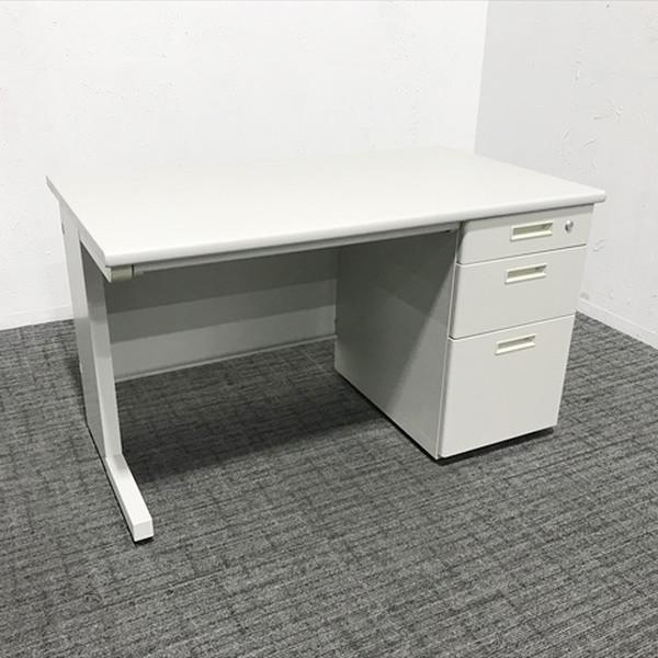 ライオン事務器 片袖デスク 3段袖 オフィスデスク ライトグレー 中古 
