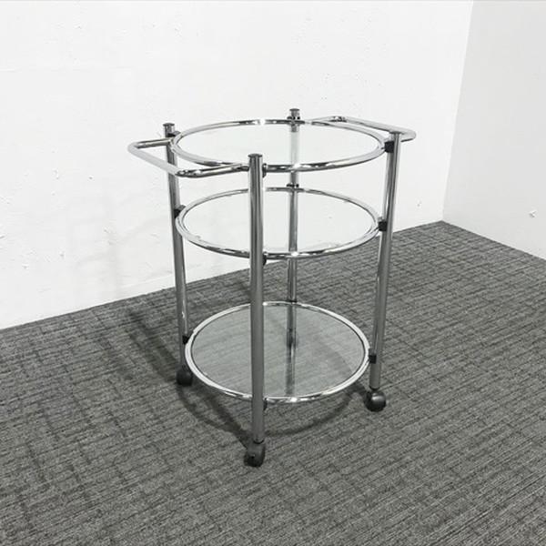 中古美品　ガラスワゴンテーブル　キャスター付 サイドテーブル ガラス製 キッチンワゴン 取手付 キャスター付 透明