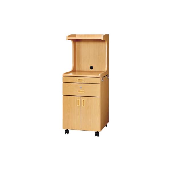 木製床頭台 ミドルタイプ 両開き扉 引き出し 鍵付き キャスター