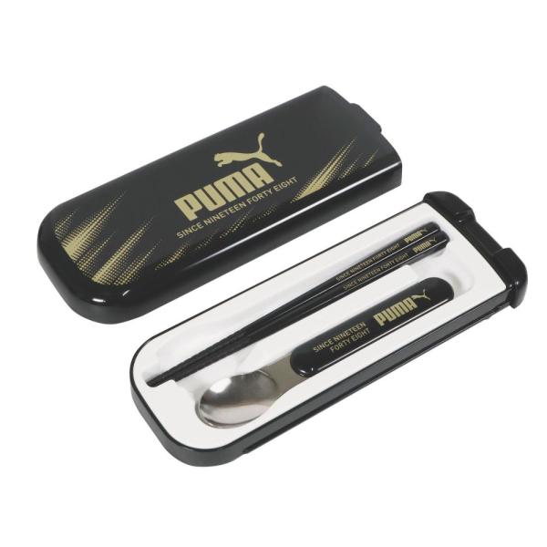 【クツワ】PUMA 箸・スプーンセット (PM539) プーマ ランチグッズ 男の子 こども かっこいい お弁当 ブラック