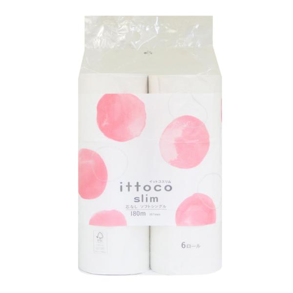メーカー直送商品【業務用エコノミーパック】徳用トイレットペーパー　イットコスリム　ソフトシングル　芯なし　180m　6ロール　8パック入り　計48ロール　イトマン【送料無料】 10180014 ittoco slim イットコ slim