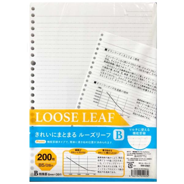 メーカー取寄せ商品【メール便なら送料250円】サンフレイムジャパン　SFJ　ドット罫ルーズリーフ　200枚　B罫　500-2461 5002461