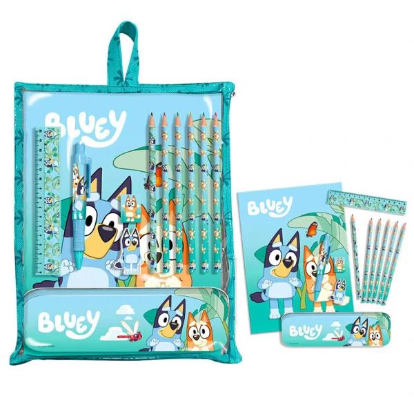 ブルーイ　BLUEY　文房具セット　文具セット　12点セット　ボールペン　鉛筆　色鉛筆5本　鉛筆削り　消しゴム　定規　ノート　缶ペンケース