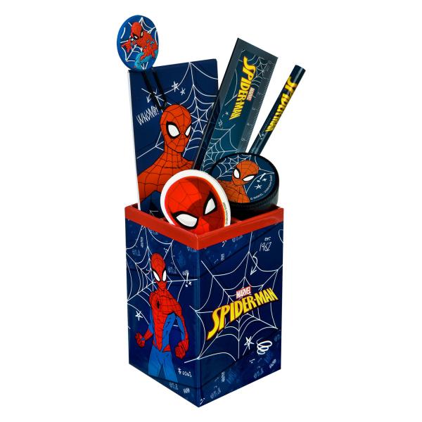 マーベル　スパイダーマン　文房具セット　文具セット　7点セット　ペン立て　鉛筆　鉛筆削り　消しゴム　定規　メモ　クリップ　