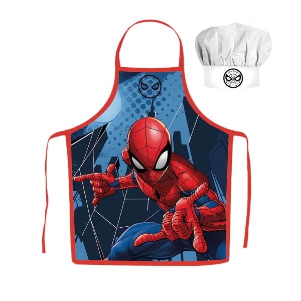 マーベル　スパイダーマン　キッチンエプロンと帽子セット　子供用　100cm-120cmぐらい