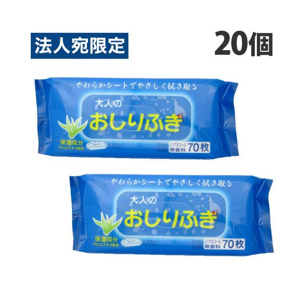 大人用おしりふき ノンアルコール 無香料 70枚入×20個 日用品 雑貨 介護用品 おむつ おしり からだ拭き『法人宛のみ送料無料(一部地域除く)』