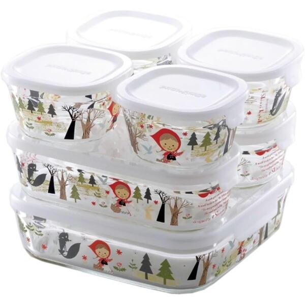 iwaki 耐熱ガラス シンジカトウ 7個セット パック&レンジ iwaki(イワキ) 耐熱ガラス 保存容器 シンジカトウ precious red hood 7