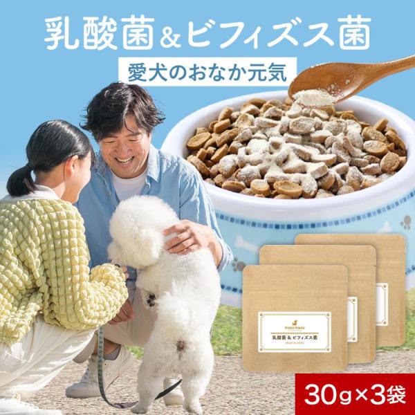 愛犬想いの乳酸菌で毎日健康サポート！お得な30g×3袋セット■内容量 30g×3袋■原産国名 日本■原材料 デキストリン（国内製造）、イソマルトオリゴ糖、有胞子性乳酸菌、植物性乳酸菌末（植物性乳酸菌（殺菌）、デキストリン）、乳酸菌末（デキス...