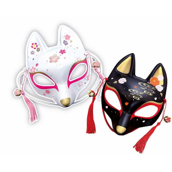 お祭り狐お面 お面 狐面 きつね半面 白黒2種アソート 12セット : お祭り