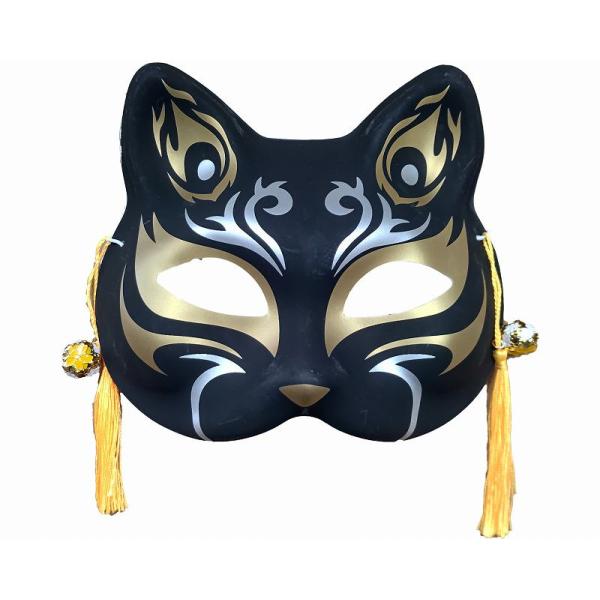 アンティーク　猫のお面 お面 猫面 黒金 12枚セット : お祭りおもちゃ卸売り問屋小川ゴム