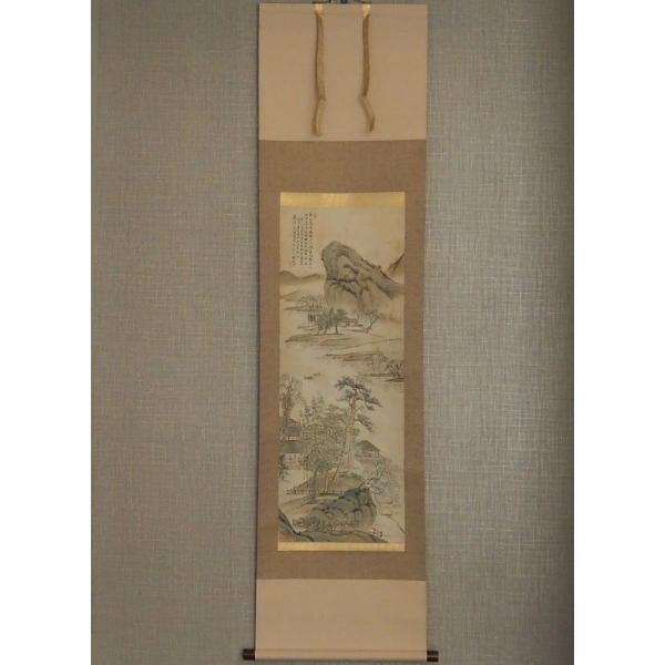 ♥掛軸　山水画　浅井楠荘　掛け軸　骨董品 真作】 掛け軸 謝友生 中国 【彩色山水図】 ≪倣恵崇 水村図≫ 清時代
