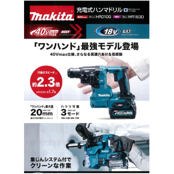 マキタ マキタ 40V 20mm充電式ハンマドリル HR010GZK 本体のみ マキタ マキタ 40V 20mm充電式ハンマドリル HR010GZK 本体のみ