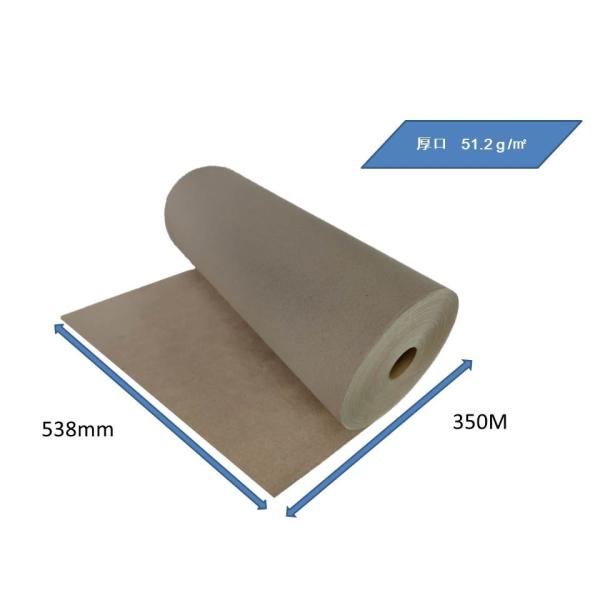 幅５３８ｍｍｘ長さ３５０Ｍ　紙管内径２インチ・厚さ５１．２ｇ/m2色：茶色重：約１０kg段ボール古紙を主原料とした環境にやさしいリサイクル紙です。新聞クッション紙に比べて厚みがあり様々な用途にお使い頂けます。＊かさ高加工の為、色・厚みに多少...