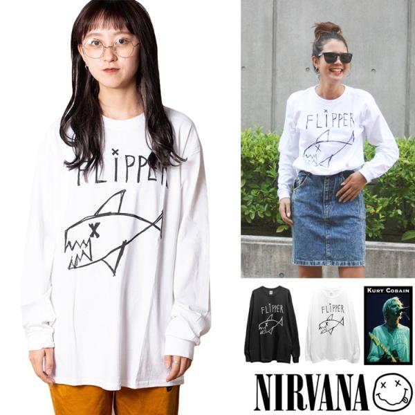 【ビッグ ロンT】新品 プリント ニルヴァーナ グランジ ロック ファッション oguoy_lstee-nirvana-flipperw