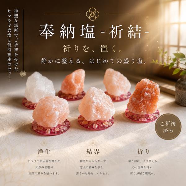 【ご祈祷済み】盛り塩セット 奉納塩 祈結 ヒマラヤ岩塩6粒 龍海神座付き お清め 玄関用 おしゃれ