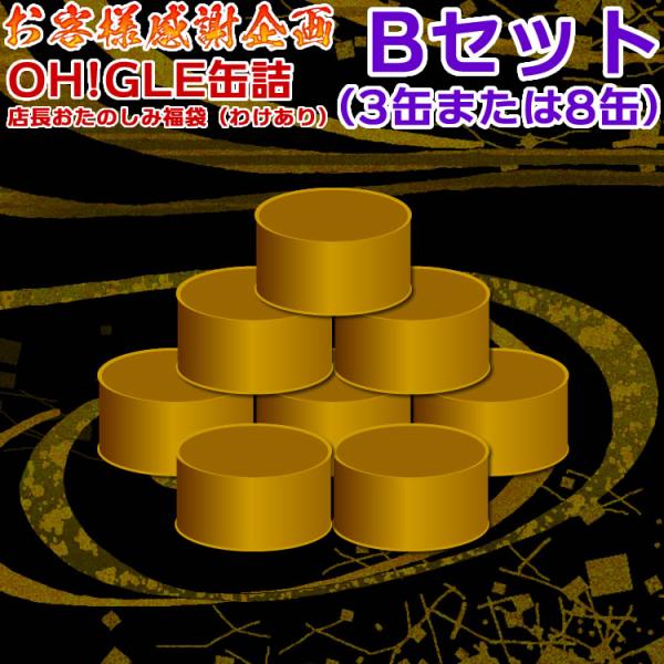 Bセット：3缶または8缶入お客様感謝企画！試作だけした特別品、ギフト解体の半端品、サビへこみキズあり品、賞味期限が短い品など、店長が独断と勢いで詰め込んだ福袋です！宜しければお楽しみください。