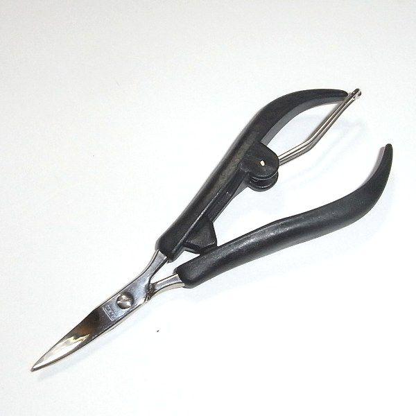 ・全長12cm、刃の長さ3cm・ニッケルメッキ鋼・ニッパー型でバネで開閉しますので機敏に作業ができます・紙工クラフト、手芸、糸切、紐きり、布細工などに便利なハサミです