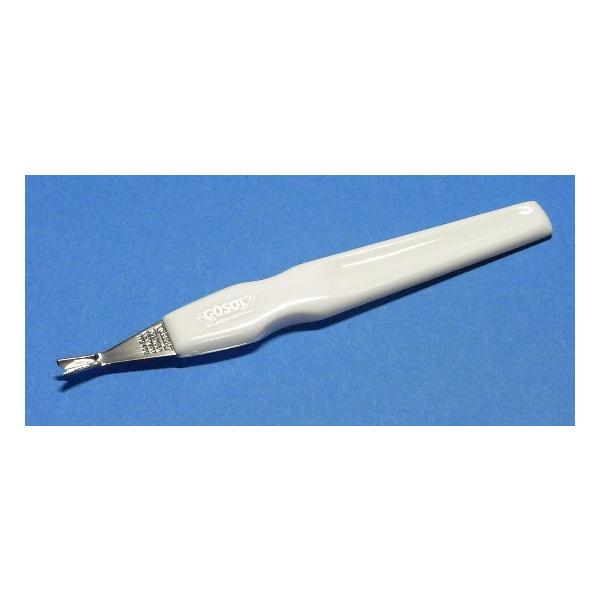 GOESOL Cuticle Knife Whiteキューティクルナイフ≪甘皮切り≫白柄・全長10cm、ニッケルメッキ・ハンドル：ABS樹脂◆爪の周りの甘皮をきれいにカットして整えます◆グリップエンドで甘皮寄せに使えます◆刻印：GOESOL...