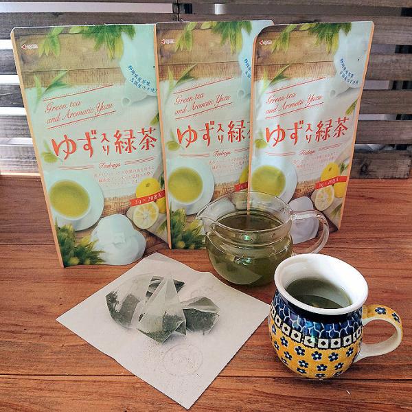 ゆず　緑茶　ゆず入り緑茶　リラックス　フレーバーティー　ティーバッグ　国産　送料無料　3ｇ20包入ゆず入り緑茶　3ｇ20包　3袋　お届けします。ゆずの生産地として有名な徳島県木頭地区の良質な果肉を使用。緑茶とフレーバーすることですっきりとし...