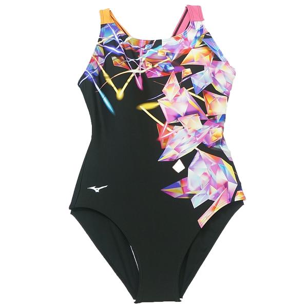 ミズノ MIZUNO フィットネス水着 50代 レディース ワンピース パッド付き N2JAB305 ブラック×ピンク 50960