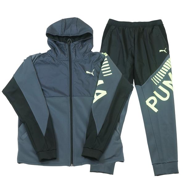 PUMA プーマ ニットトラックジャケット パンツ上下セット Lサイズ グレー スポーツ トレーニング ランニング フードあり メンズ 50970