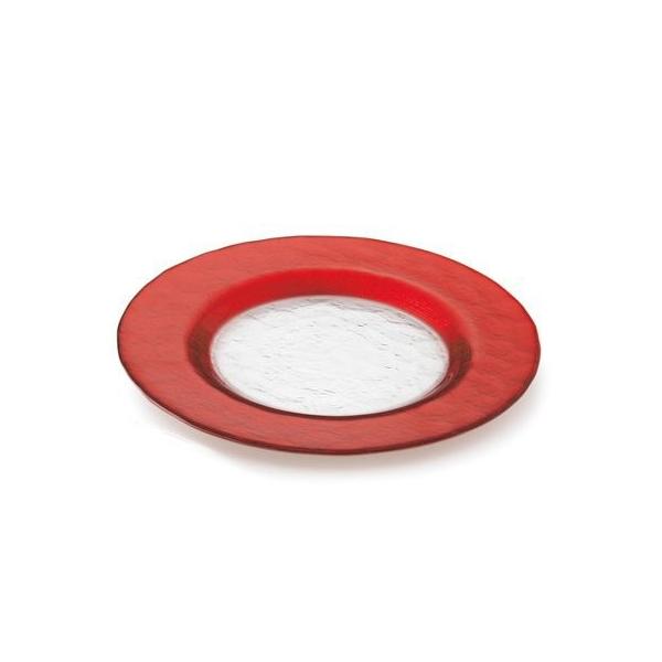 ガラス食器 マラケシュ リムプレート 22.5cm　 レッド 赤 丸皿　＃特選デザイン食器