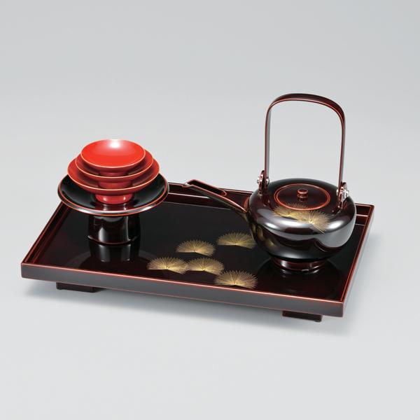 お屠蘇セット　屠蘇器　漆器　本漆　溜　七寿松角屠蘇器