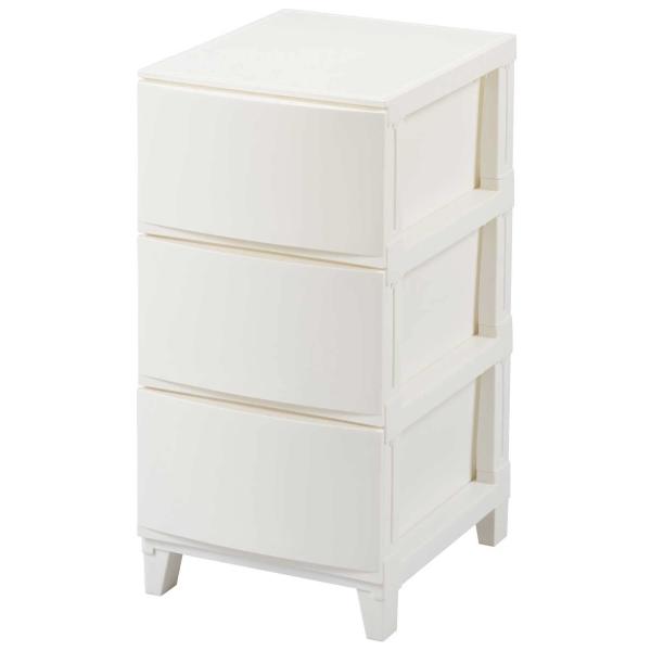 他サイト： サンカ ルームス 収納 チェスト ホワイト 白 スリム 3段 (幅34×奥行42×高さ68cm) スルっと引き出せて スキッと締まる引き出し キの商品画像