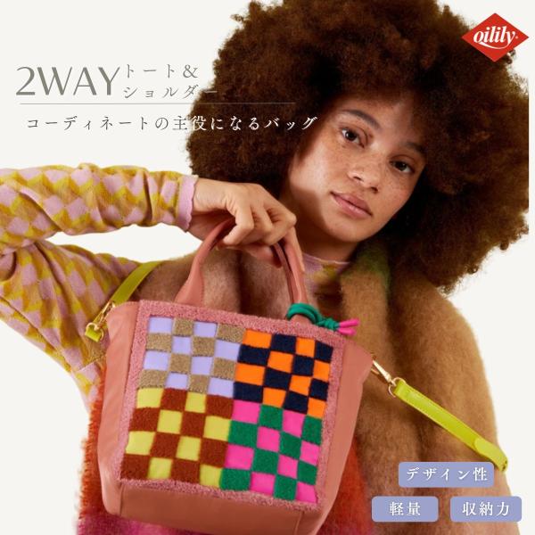 【正規品 オイリリー】ブランド レディース トートバッグ チェック ミニ ２WAY 斜めがけ ファスナー付き 通勤 【oil1557】