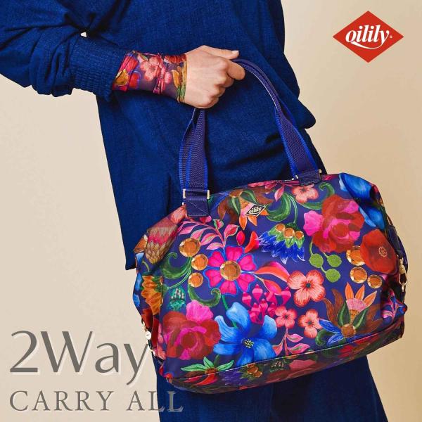 【正規品 オイリリー】ブランド レディース ボストンバッグ キャリーオール 花柄 ピーコート ネイビー 旅行【oil1701】