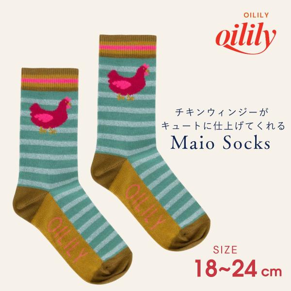 30%OFF【正規品 オイリリー】ブランド キッズ 靴下 ボーダー  にわとり プリント     【yf25gti223】
