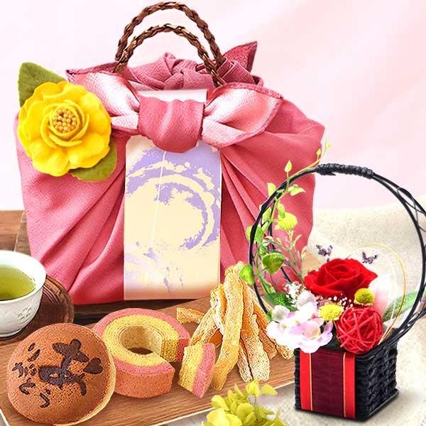 誕生日プレゼント 女性 ギフト スイーツ 花とスイーツ お菓子 和菓子 花 プリザーブドフラワー 花とお菓子 バラ おしゃれ 50代 60代 70代 80代