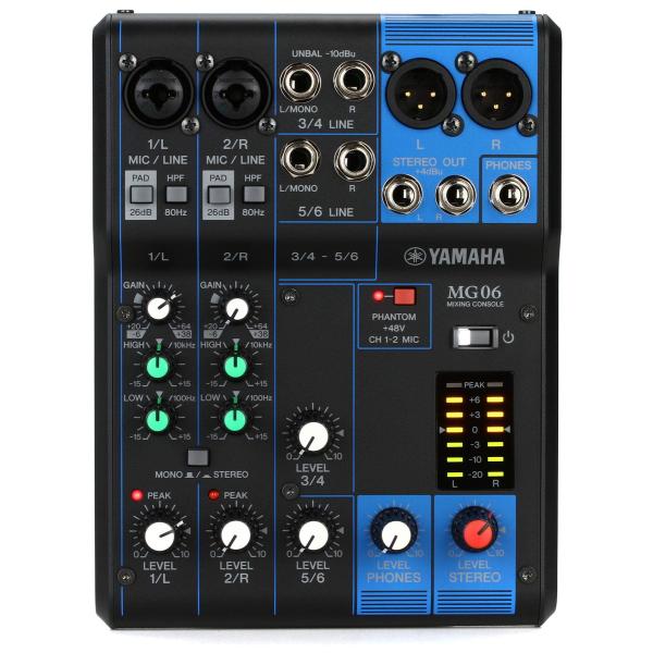 他サイト： ヤマハ YAMAHA 6チャンネルミキシングコンソール MG06 最最大2 Mic / 6 Line入力 マイクプリアンプ「D-PRE」搭載の商品画像