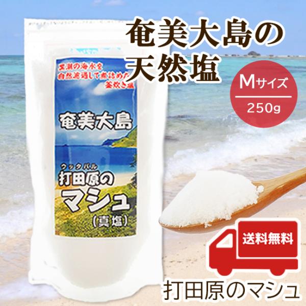 ◆◆奄美大島 自然の恵み！ 黒潮の海水を煮詰めた貴重な天然塩◆◆◇お届け内容　【打田原のマシュ(真塩)】　250g × 1袋◇配送方法　レターパック(送料無料)にて発送いたします。　お届け日時の指定はできません。◇原材料　海水(奄美市笠利町...